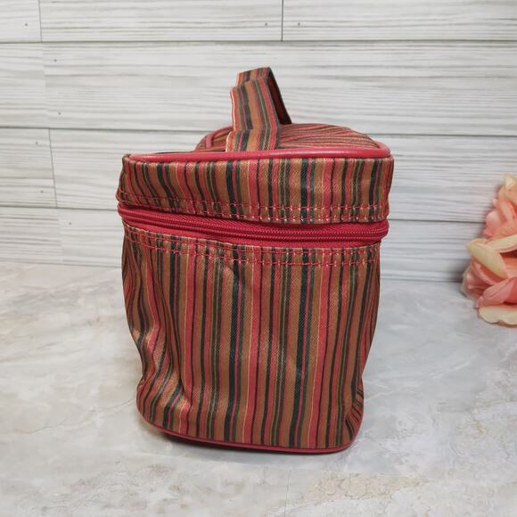 Lancôme Promo Cosmetic Bag Make Up Purse Red Striped Travel Pouch w/Handle 9x4" - Picture 7 of 9